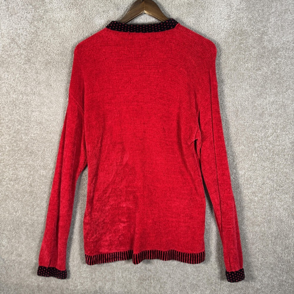 Vintage Ani Barrie Chenille Cardigan‎ Red Black Toggle Closure Made USA Large - Picture 9 of 10